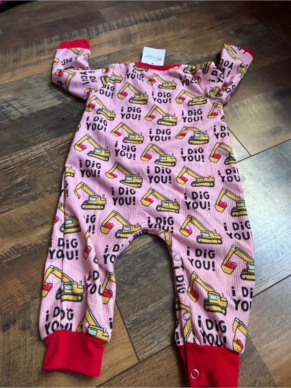 Clover cottage excavator “I dig you” sleeper/romper girl 6-12 months NWT